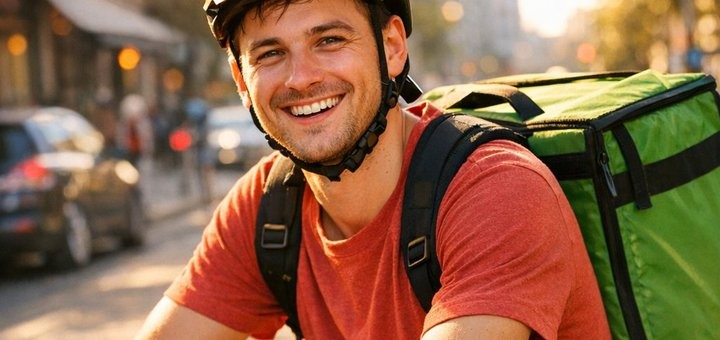 Freundlicher Lieferfahrer in der Stadt